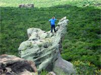 Rebordo erosivo na porção NE da Bacia do Jatobá com relovos ruiniformes, em contato com a Superfície Aplainada. Foto: Rogério Valença Ferreira.