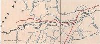 Mapa parcial do município de Viana nos anos 1950, cortado pela linha do Litoral da Leopoldina e passando por diversas estações e paradas dentro do município (IBGE: Enciclopédia dos Municípios Brasileiros, vol. VII, 1958).
(Fontes: Leonardo Mendonça Corrêa; Jorge A. Ferreira; Wanderley Duck; RFFSA/EFL: Relatório, 1971; Guia Geral das Estradas de Ferro do Brasil, 1960)
